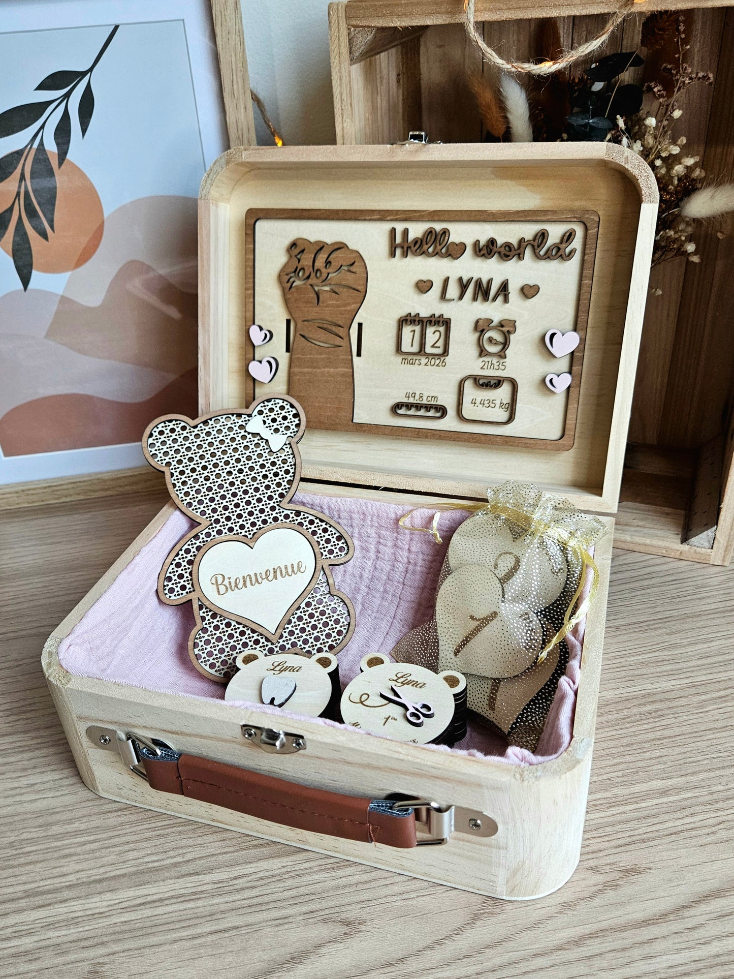 Carte étape Ourson personnalisée en bois – Souvenirs des premiers mois de bébé