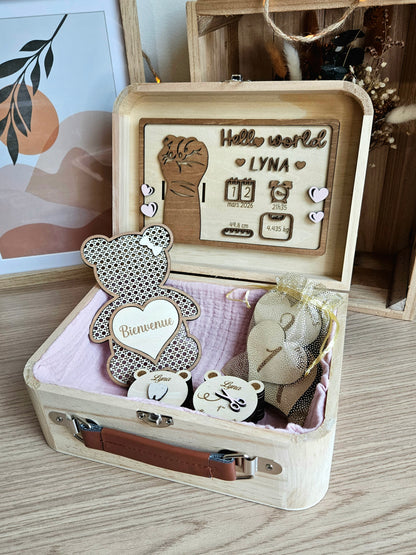 Carte étape Ourson personnalisée en bois – Souvenirs des premiers mois de bébé