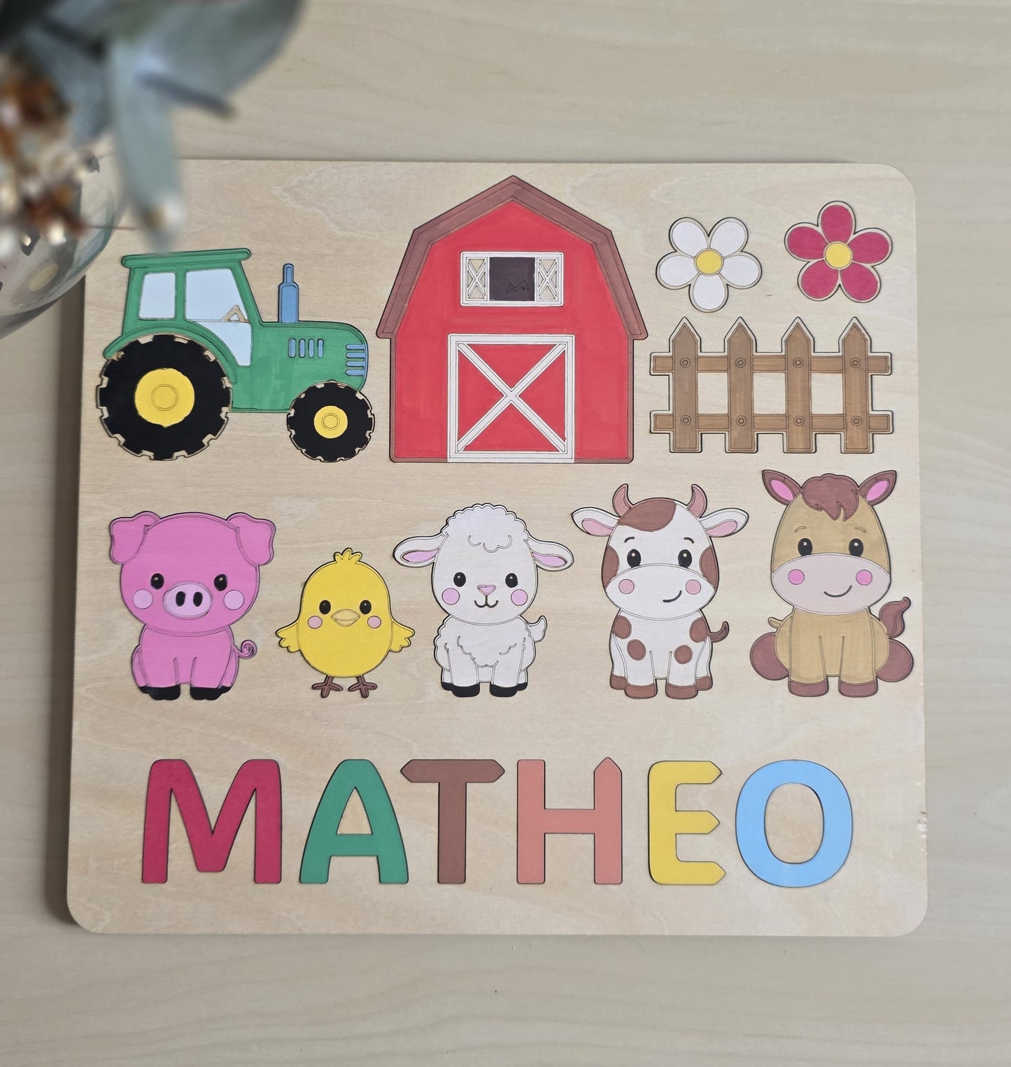 Puzzle prénom personnalisé – Thème Ferme