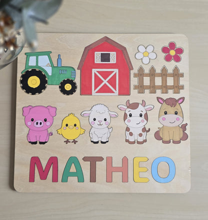 Puzzle prénom personnalisé – Thème Ferme
